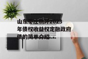 山东枣庄物环2023年债权收益权定融政府债的简单介绍