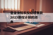 包含汝阳农投应收账款2023债权计划的词条