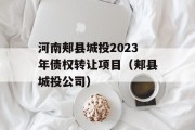 河南郏县城投2023年债权转让项目（郏县城投公司）
