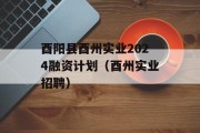 酉阳县酉州实业2024融资计划（酉州实业招聘）