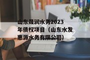 山东晟润水务2023年债权项目（山东水发惠源水务有限公司）