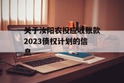 关于汝阳农投应收账款2023债权计划的信息