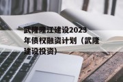 武隆隆江建设2023年债权融资计划（武隆建设投资）