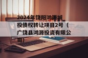 2024年饶阳鸿源城投债权转让项目2号（广饶县鸿源投资有限公司）