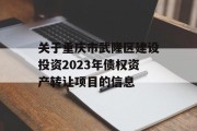 关于重庆市武隆区建设投资2023年债权资产转让项目的信息
