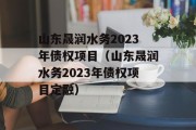 山东晟润水务2023年债权项目（山东晟润水务2023年债权项目定融）