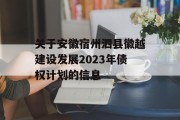 关于安徽宿州泗县徽越建设发展2023年债权计划的信息