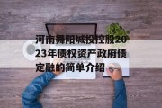 河南舞阳城投控股2023年债权资产政府债定融的简单介绍