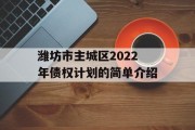 潍坊市主城区2022年债权计划的简单介绍