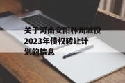 关于河南安阳林州城投2023年债权转让计划的信息