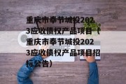重庆市奉节城投2023应收债权产品项目（重庆市奉节城投2023应收债权产品项目招标公告）