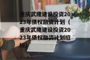 重庆武隆建设投资2023年债权融资计划（重庆武隆建设投资2023年债权融资计划招标）