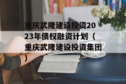 重庆武隆建设投资2023年债权融资计划（重庆武隆建设投资集团）