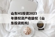 山东HS投资2023年债权资产收益权（山东投资机构）