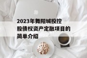 2023年舞阳城投控股债权资产定融项目的简单介绍