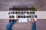 河南舞阳城投控股2023年债权资产政府债定融（舞阳县城投公司董事长）